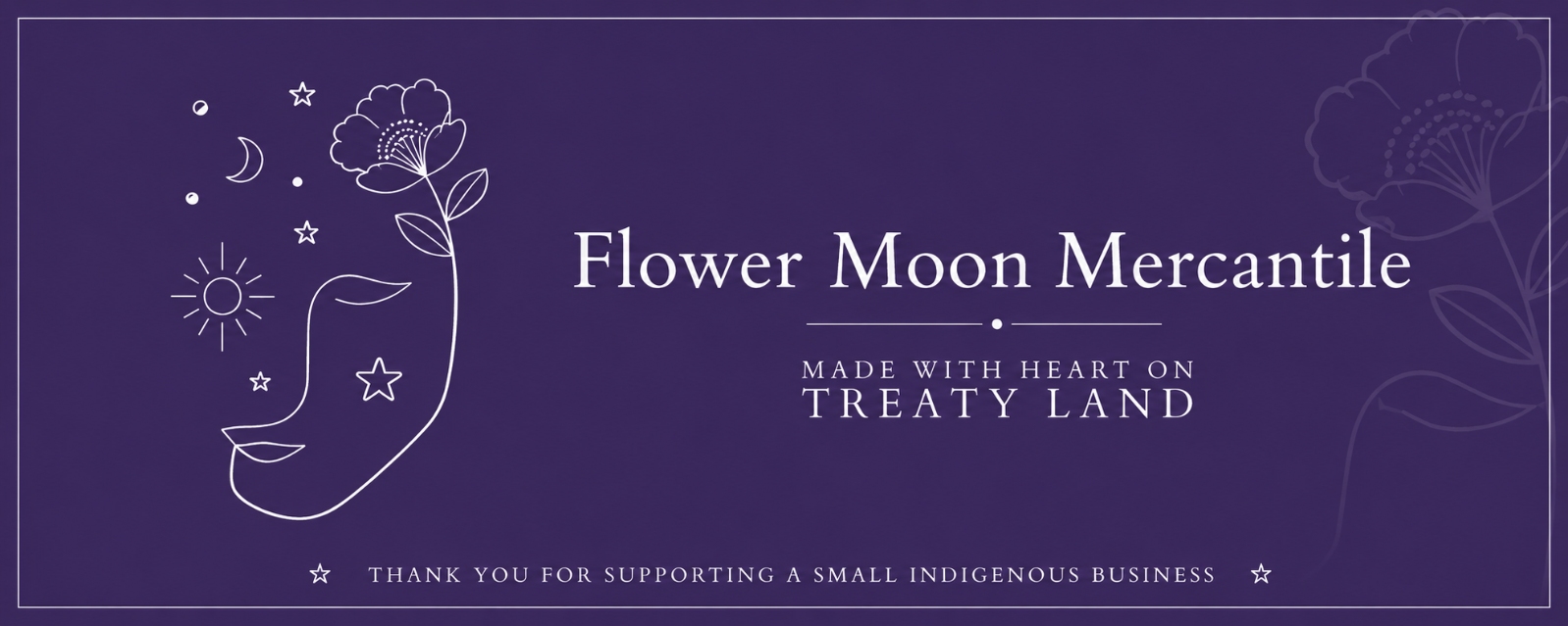 Flower Moon Mercantile purple brand banner